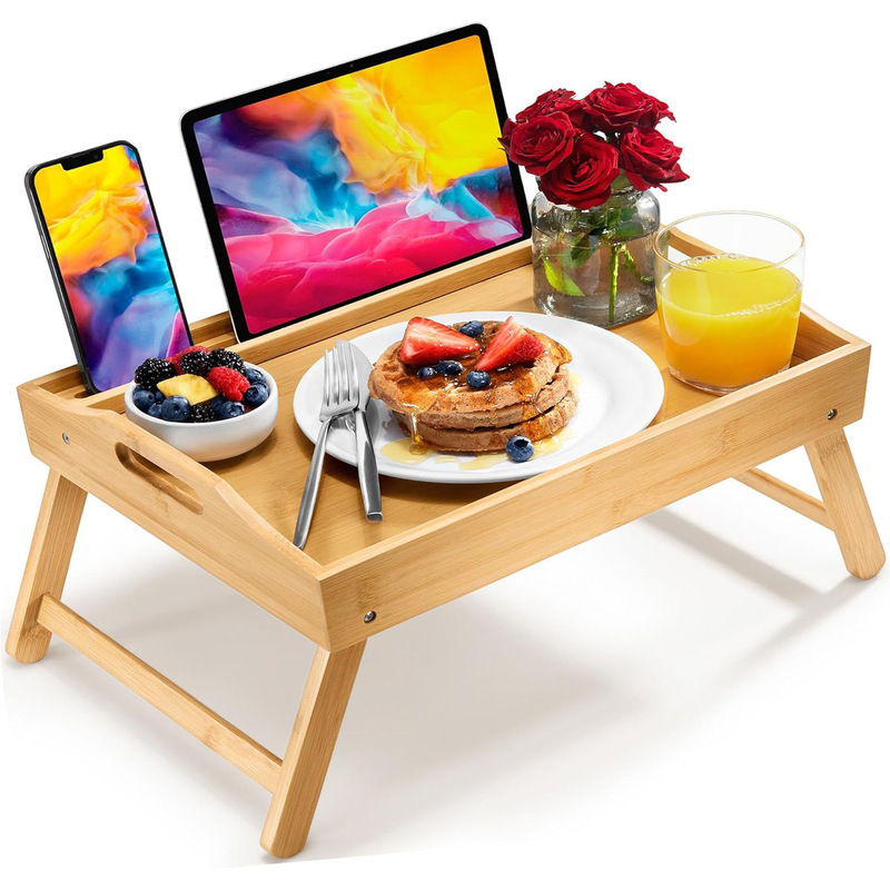 Laptop Stand with Folding Leg Tray Breakfast Tray Bamboo Bed Tray Food Tray