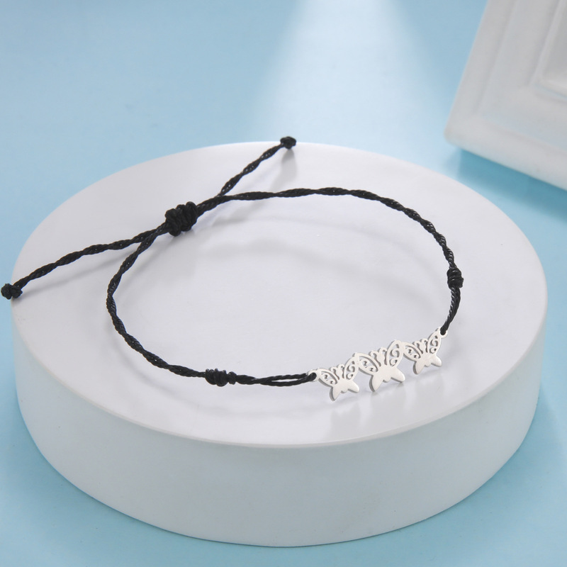 Fashion cute butterfly charm bracelet for Friends women minimalist chain black rope stainless steel jewelry wedding gift