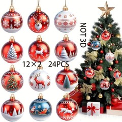 24 個の新しい木製フラットクリスマスボール形の鹿と雪の結晶クリスマスツリーの装飾ホリデーパーティーの装飾ギフト