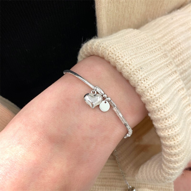 2022 New Tide small square love round brand bracelet women's summer sterling silver simple niche design students advanced