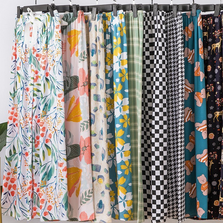 Cotton Silk Family Summer Women's Cotton Silk Pajama Pants High Waist Wide Leg Pants Thin Style Can Be Worn Alone or Outdoors Home Pants