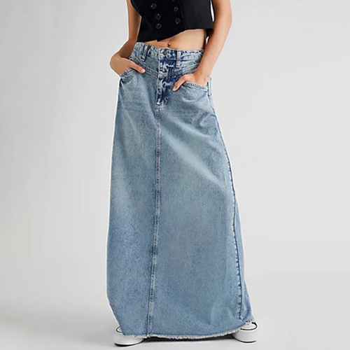 Spring and Autumn High-Waist Versatile Minimalist A-Line Skirt Elegant Blue Denim Semi-Body Dress High-Waist Slimming