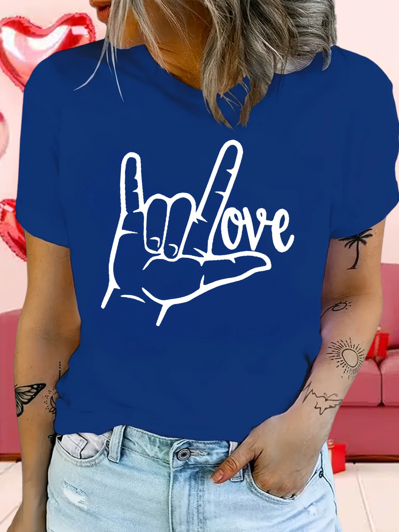 Футболка из хлопка с принтом «I Love You» к Дню святого Валентина, несколько цветов на выбор