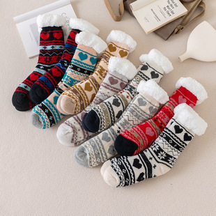 Floor Socks for Women, Adult Carpet Socks, Home Fleece Sleep Socks, Lamb Wool Maternity Snow Socks, Slipper Sock Covers, Jacquard