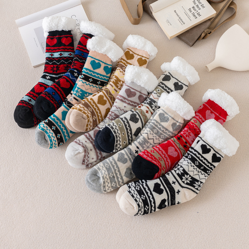 Floor Socks for Women, Adult Carpet Socks, Home Fleece Sleep Socks, Lamb Wool Maternity Snow Socks, Slipper Sock Covers, Jacquard