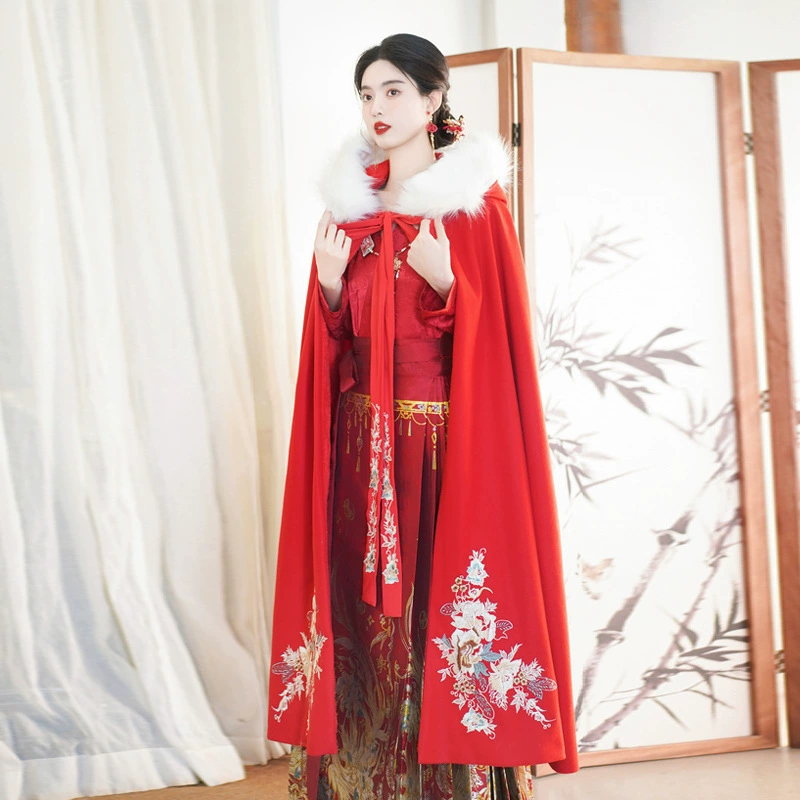 Новый китайский стиль Xiuhe Hanfu плащ утолщенный и теплый национальный плащ красный ткацкий платок