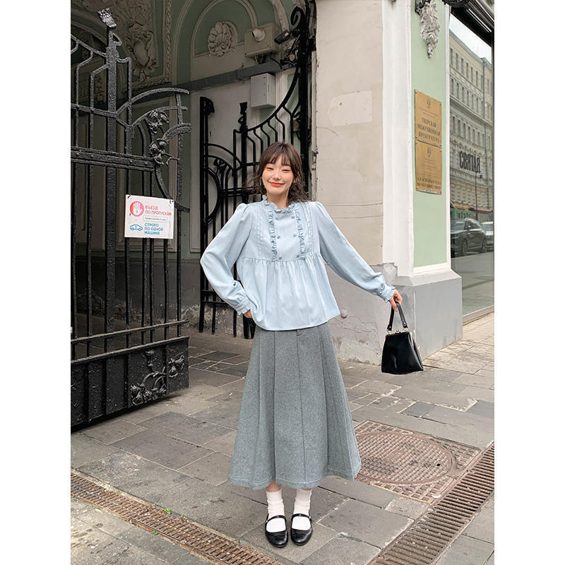 Retro High-Waisted Woolen Skirt for Women Autumn and Winter 2024 New Style Petite A-Line Long Pleated Skirt Retro High-Waisted Woolen Skirt for Women Autumn and Winter 2024 New Style Petite A-Line Long Pleated Skirt