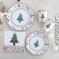 クロスボーダークリスマス装飾パーティーテーマ食器セット使い捨て紙皿クリスマス用品クリスマスツリー皿