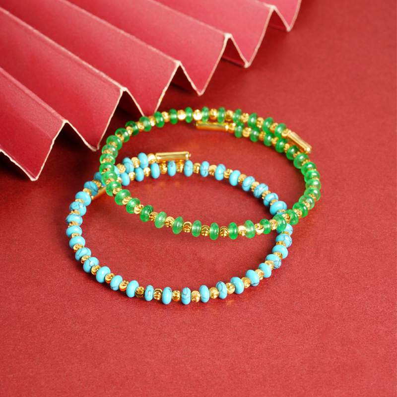 La nueva pulsera con cuentas de arroz turquesa de estilo bohemio de nicho de método antiguo de oro de arena vietnamita no se desvanecerá durante mucho tiempo