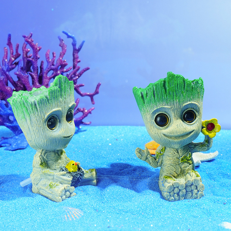 Pecera decoración DIY Galaxy guardia Groot maceta Nido de Pájaro resina árbol hombre Grut Tree Man mano Oficina