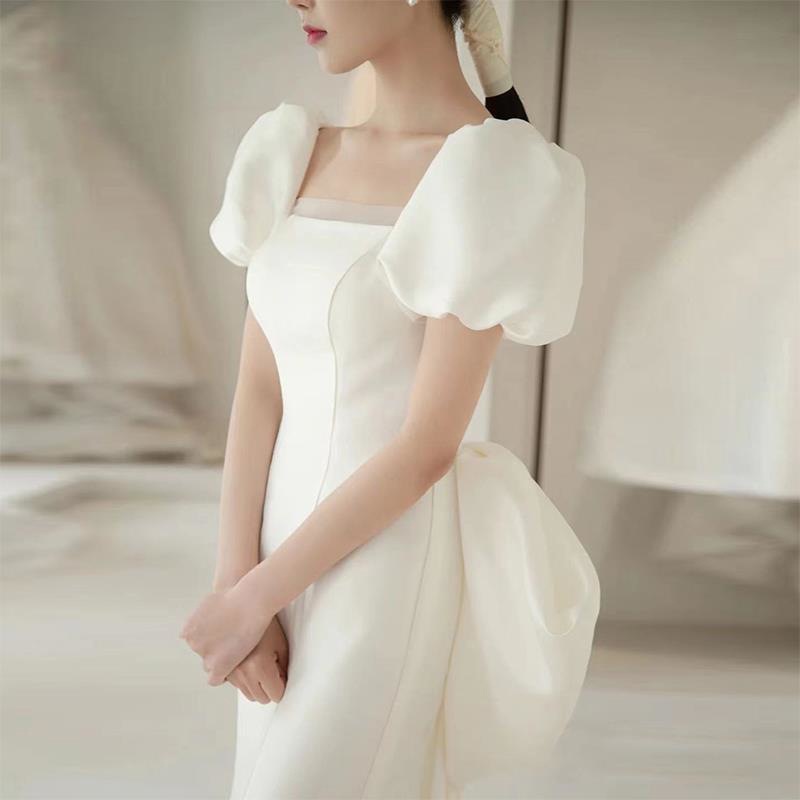 Slim Fit Satin Wedding Dress New Style Court Court Style Bridal Travel Photography Simple Evening Gown With Train For Light Wedding_ecoleips.com