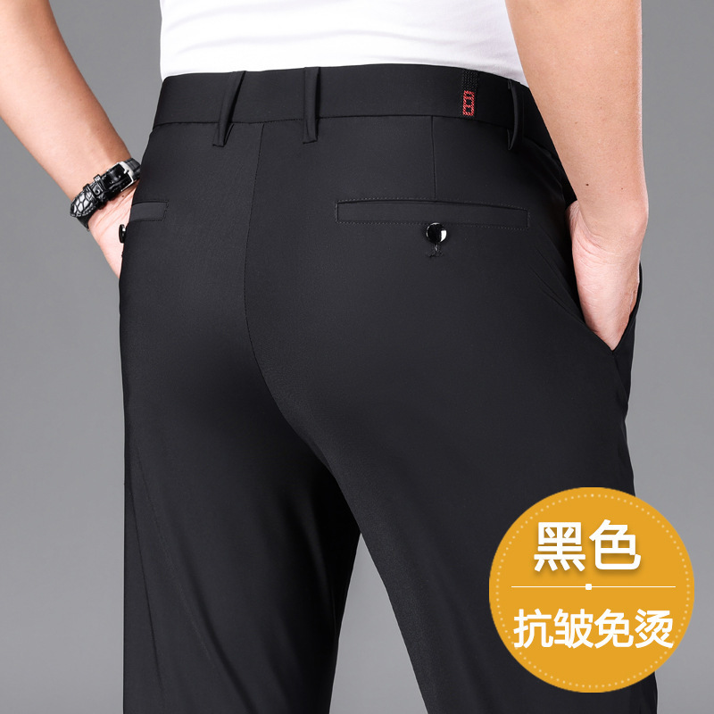 Comercio exterior al por mayor pantalones elásticos de cuatro lados para hombres pantalones casuales bordados para hombres otoño e invierno gruesos rectos sueltos negocios antiarrugas oeste image 9