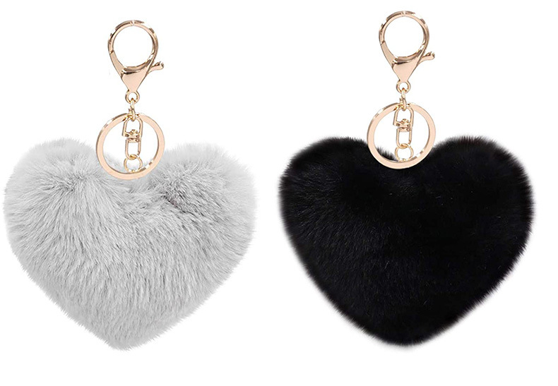 Cute Heart Shape Solid Color Alloy Pom Poms Bag Pendant Keychain display picture 2