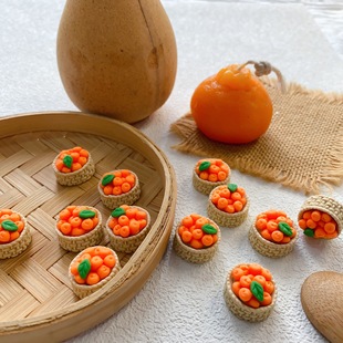 Simulation DIY Food Play Three-Dimensional Persimmon Orange Fruit Basket Ornaments Mobile Phone Shell Refrigerator Sticker Keychain Hair Accessories