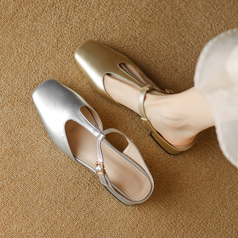 31--43 Size Shoes with Toe Cap and Half Slippers T-Shaped Mary Jane Sandals for Women 2025 Summer New Women's Shoes 31--43 Size Shoes with Toe Cap and Half Slippers T-Shaped Mary Jane Sandals for Women 2025 Summer New Women's Shoes