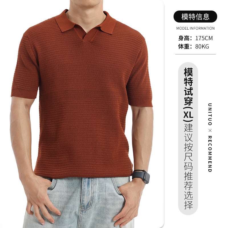 Hombre pequeño cuello en V jersey polo hombre verano de manga corta vieja camiseta casuales estilo de alto nivel camiseta superior ropa de hombre