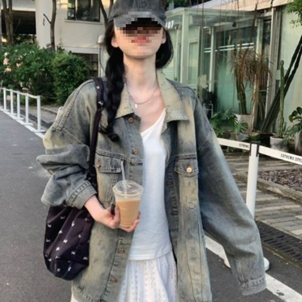 设计水洗牛仔外套慵懒春秋美式新款宽松休闲复古洋气夹克上衣|undefined