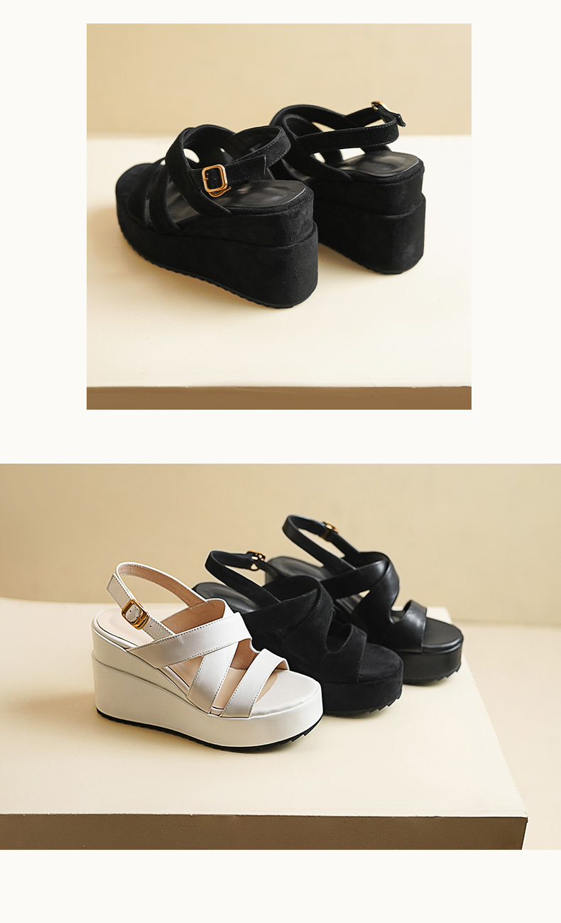 Sandal nữ hở mũi quai chéo đế xuồng cao gót 10 cm — Da cừu đen chi tiết 6