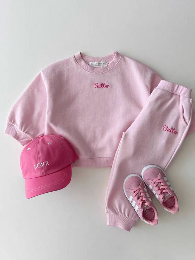 Conjunto de sudadera estilo coreano (suéter y pantalón), estampado de letras inglesas, versátil para primavera/otoño