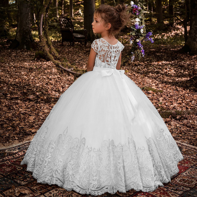 Nueva oferta de comercio exterior transfronterizo falda de flores para niños encaje sin mangas rendimiento anfitrión vestido de princesa hinchada para niña