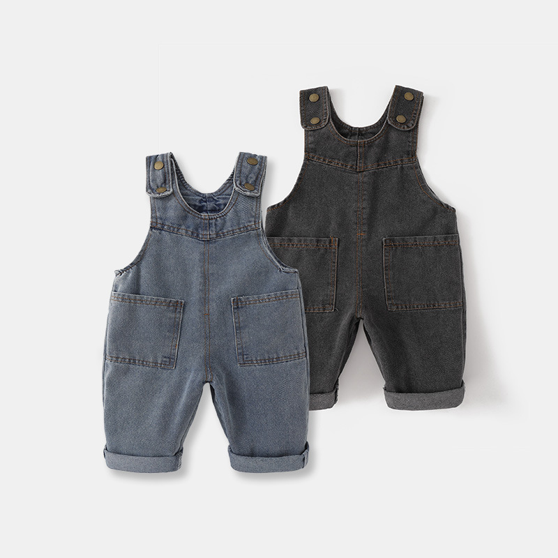 Infant's Pants Korean Style Spring and Autumn New Girls' Sling Pants Vintage Denim Baby's Cute Big PP Pants Infant's Pants Korean Style Spring and Autumn New Girls' Sling Pants Vintage Denim Baby's Cute Big PP Pants
