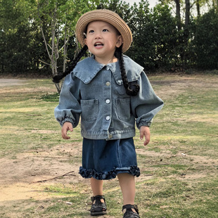 Korean Children's Clothing Girls' Denim Jacket Spring and Autumn 2025 New Stylish Short Jacket for Baby Girls and Young Children
