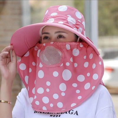 2021骑车采茶干活帽子夏季女户外防晒防紫外线面罩遮阳遮脸太阳帽