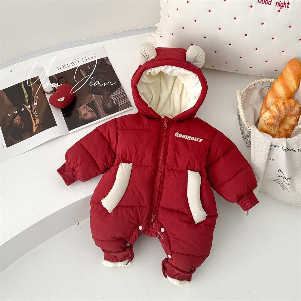 Ropa coreana de algodón para bebés, ropa de invierno, mamelucos para hombres de estilo occidental, ropa exterior acolchada de terciopelo, mono con estampado de letras