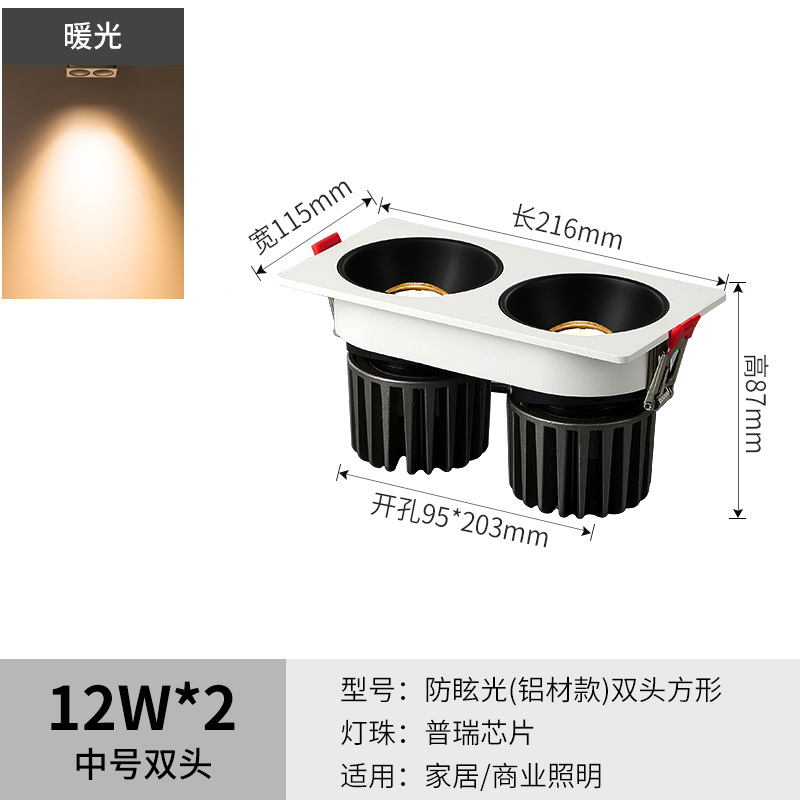 24w warm light [opening 95*203mm] double head [optional white shell/black shell]