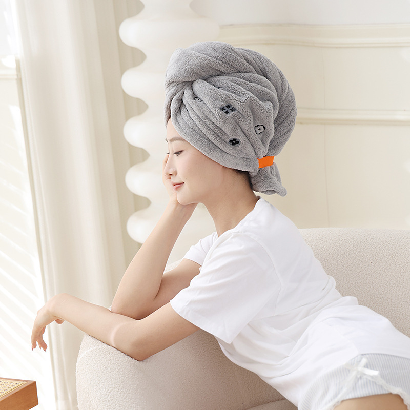 女性用のかわいい刺繍入りヘアドライキャップ、吸水性、速乾性、ヘアドライタオル、厚みのあるコーラルベルベットの漫画ターバン、シャワーキャップ|undefined