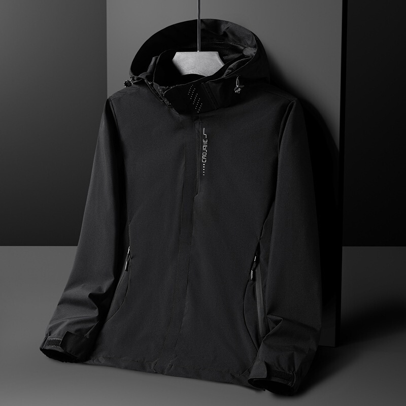 Cross-border Spring 2024 Couple Simple Outdoor Casual Hooded Three-proof Multi-zipper Jacket Men's Jacket