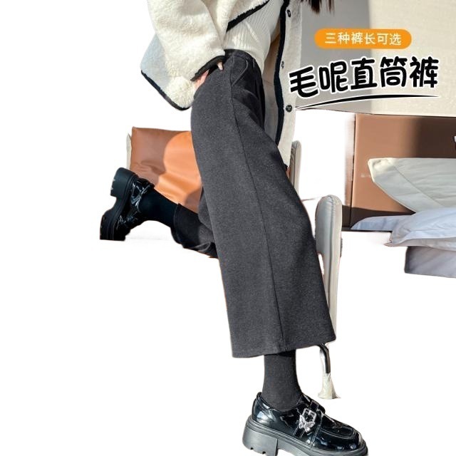 2025小个子九分加厚阔腿裤加绒秋冬新款毛呢裤女西装高腰直筒裤子|undefined