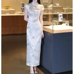 YQGFS (YQGFS) # Lingqian Zihemo 新中国風クチナシ刺繍改良チャイナドレス女性の夏の美しいヒップカバードレス