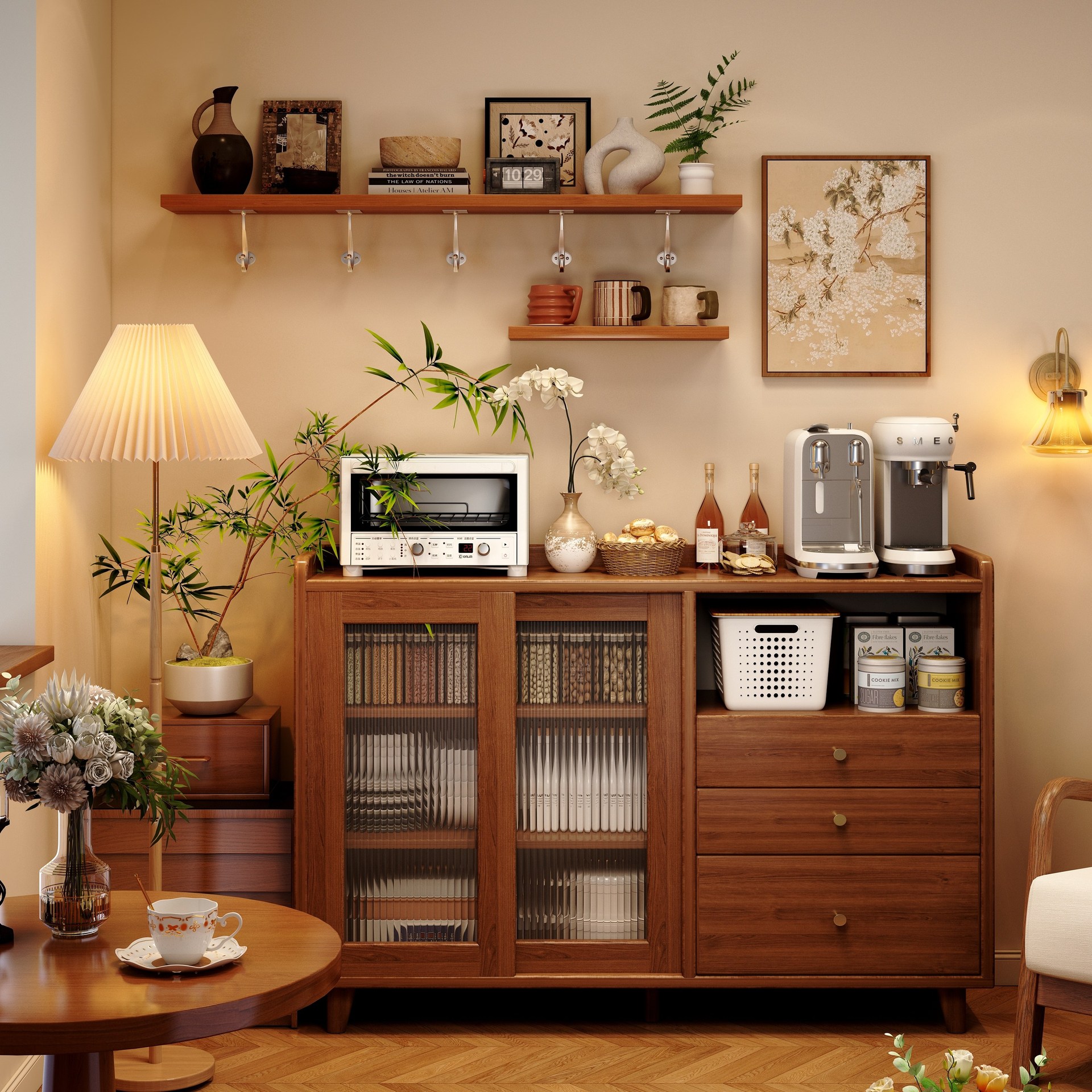 Sideboard Against the Wall Integrated Storage Cabinet Coffee Machine Storage Cabinet Living Room Side Cabinet Tea Cabinet Household Sundries Storage Cabinet