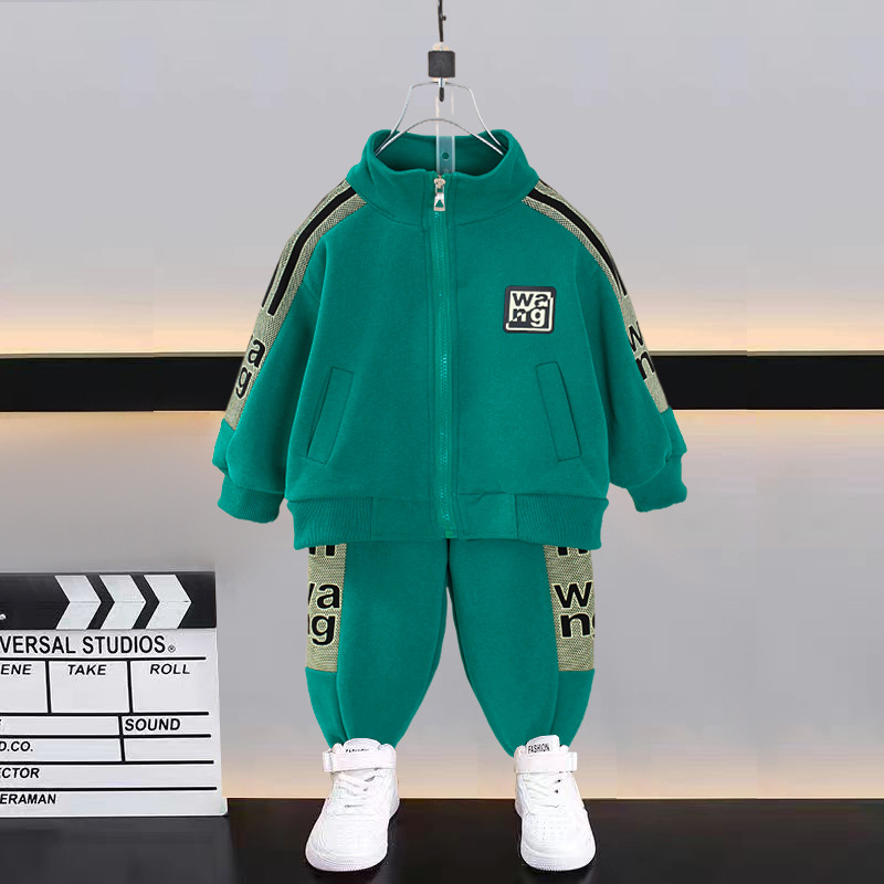 Boys Spring Autumn New Clothing Handsome Small and Medium Children's Baby Sports Zipper Two Piece Set_voghion.com