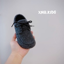 2025年冬季新款童鞋男童复古潮款豆豆鞋英伦风薄绒女童洋气毛毛鞋