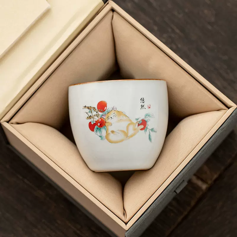 汝窑功夫茶具茶杯主人杯单杯女开片可养品茗杯单个茶杯陶瓷