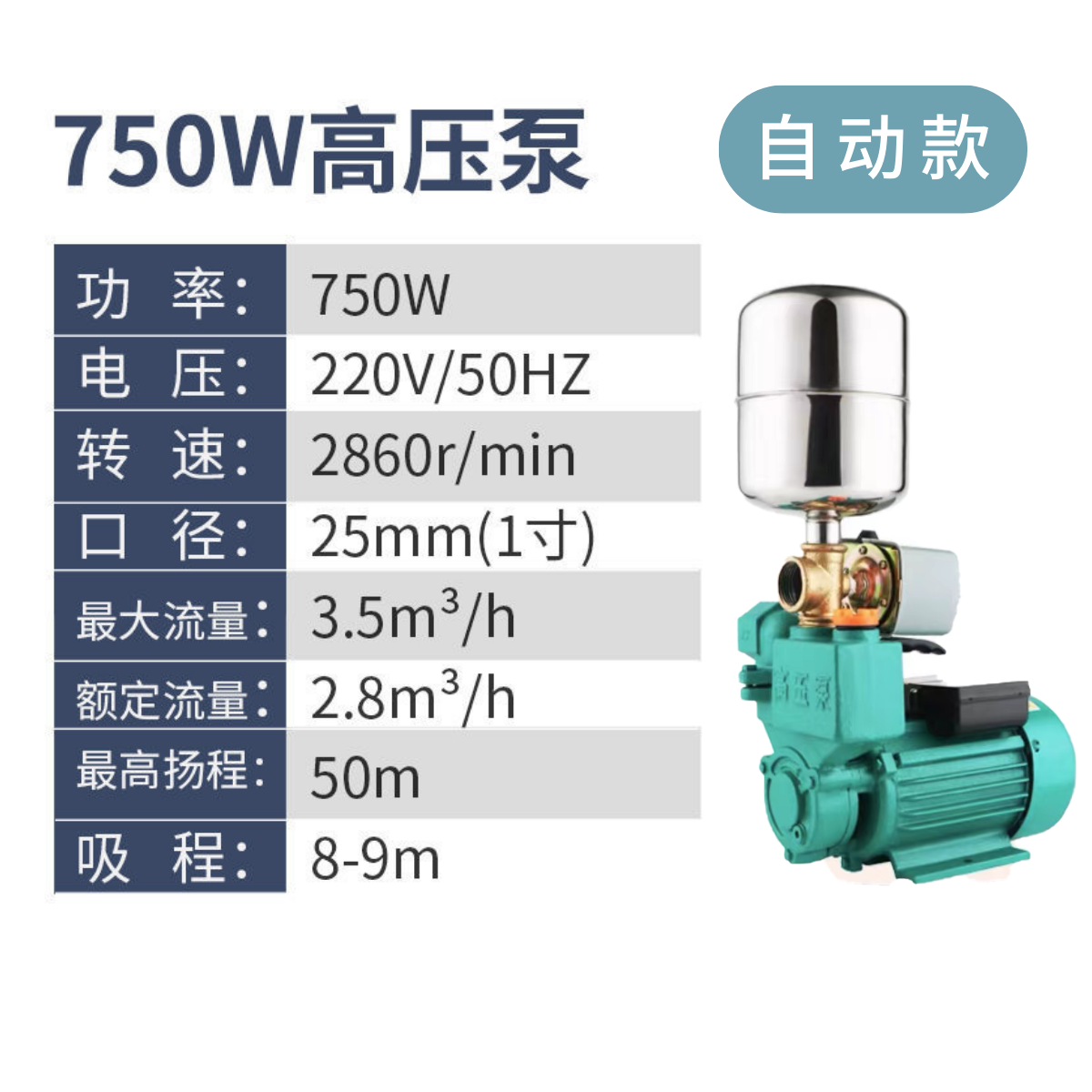 750w 고압 펌프 리프트 50m 1inch 자동 시작 및 정지