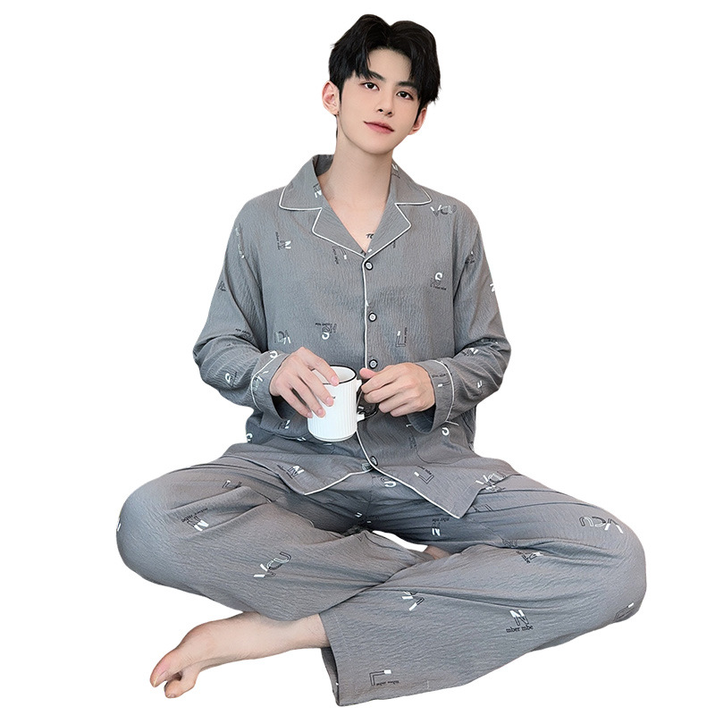 2025 nuevo pijama de primavera y otoño de hombre nubes de algodón de manga larga con la solapa de vestir de casa para niños set de verano