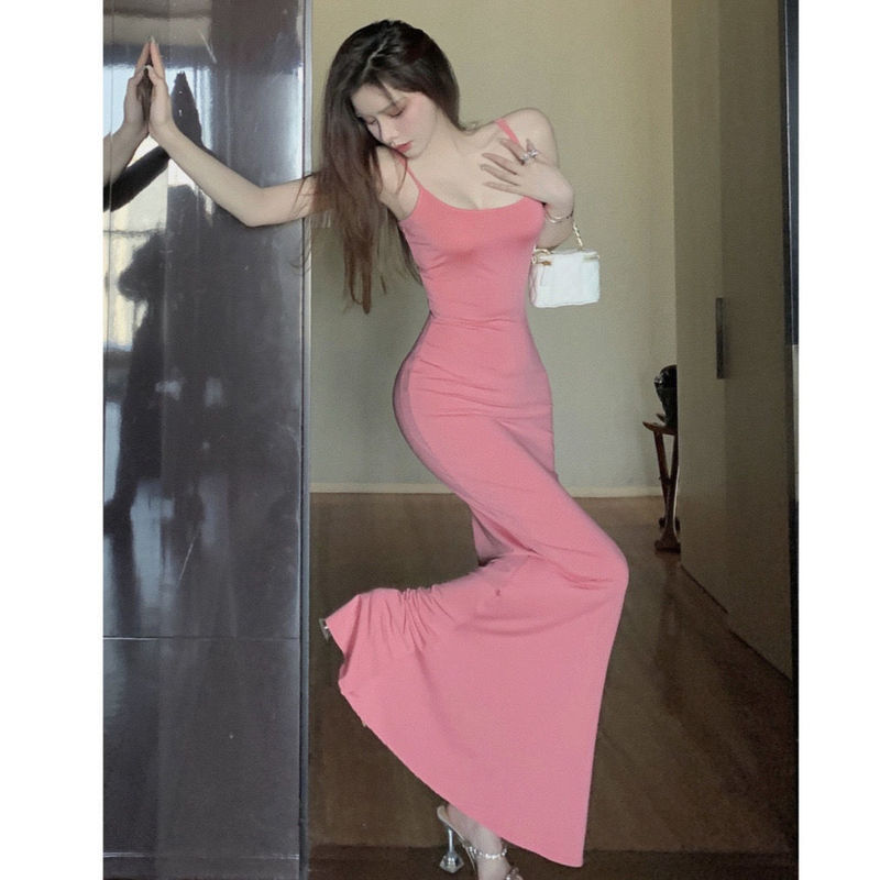New Style Ladylike Elegant Mermaid Figure-Showing Suspender Dress Slim Fit Hip-Hugging Long Skirt with Large Hem