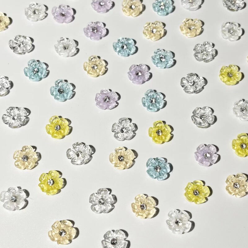 Summer ice transparent color with diamond flower nail jewelry wholesale diy three-dimensional resin flower nail decoration accessories