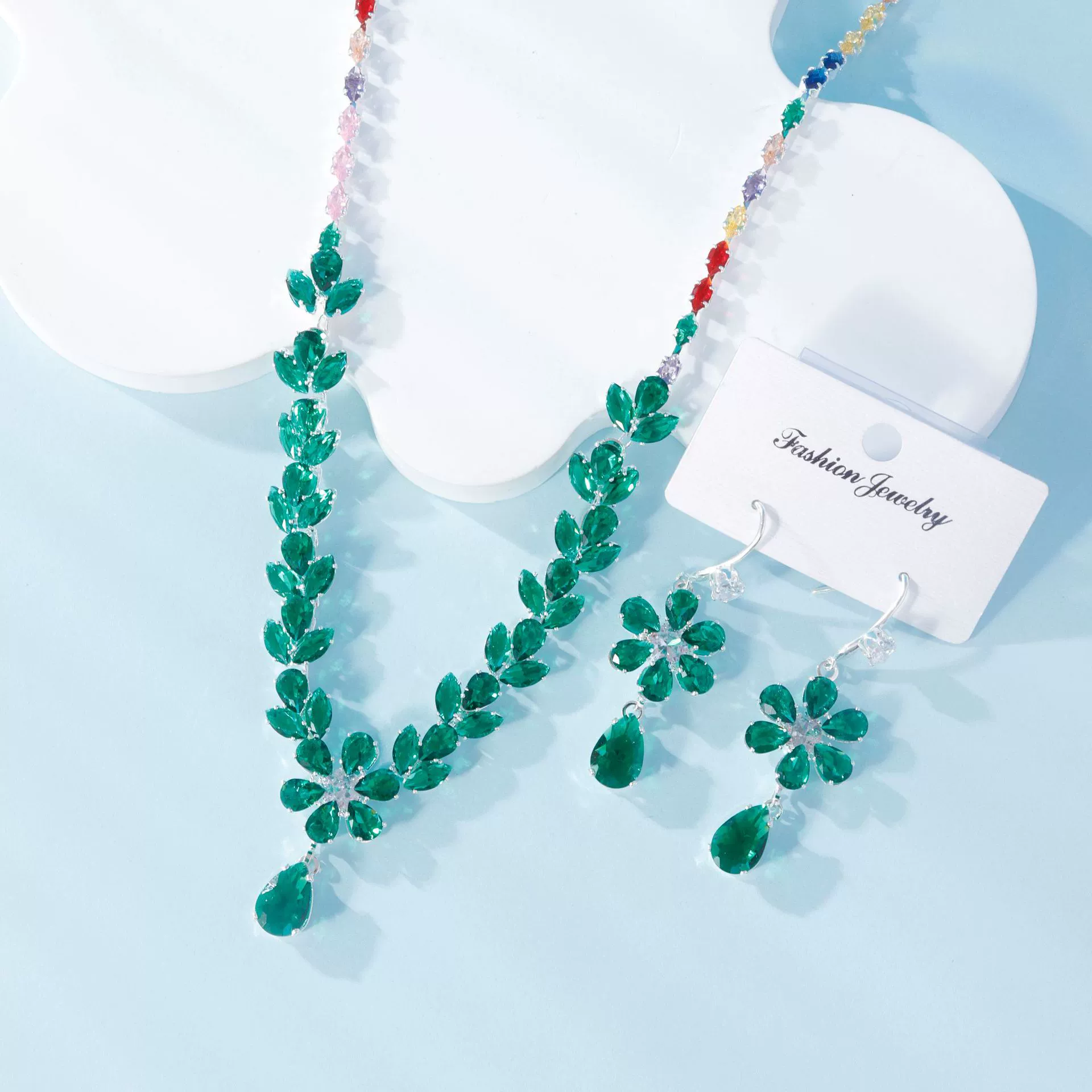 Zirconium, pendant, necklace, fashionable earrings, universal jewelry, European style, flowered