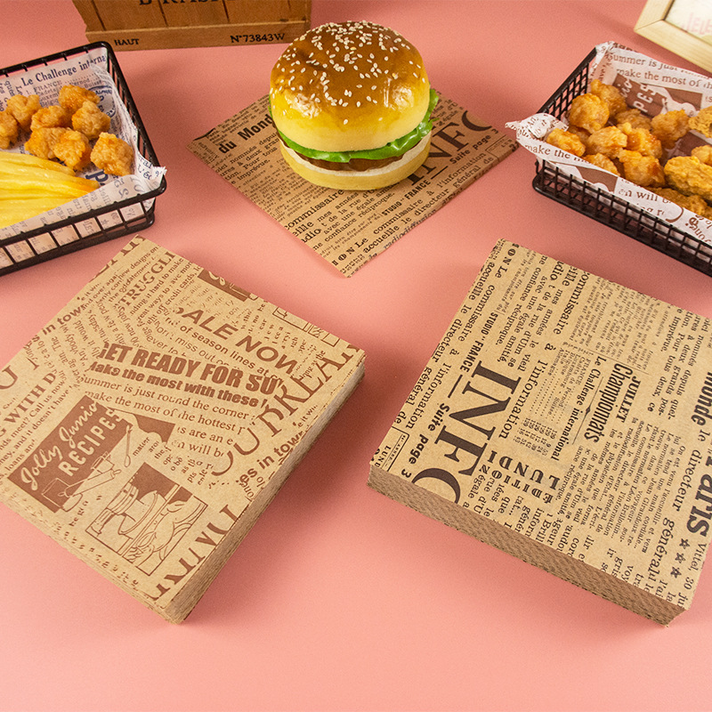 Bandeja de comida desechable Papel de embalaje Papel de embalaje Bandeja de comida estilo ins Papel decorativo Papel absorbente Papel anti-aceite inglés retro