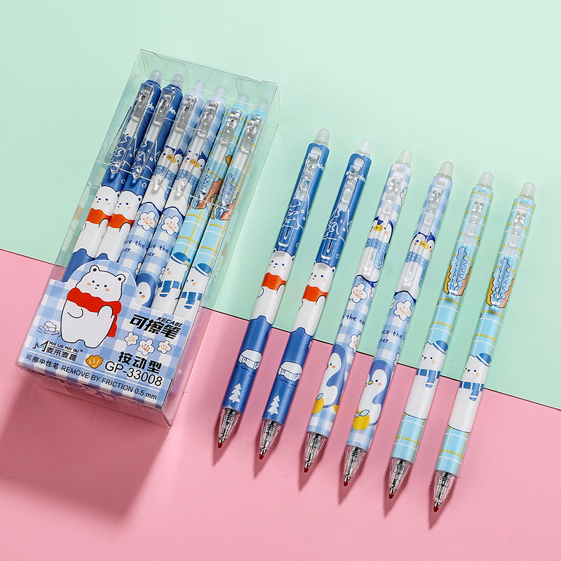 Presione el bolígrafo térmico limpiable de 0.5m cristal azul frotamiento térmico limpiable negro mágico limpiador de bolígrafo negro neutro para estudiantes