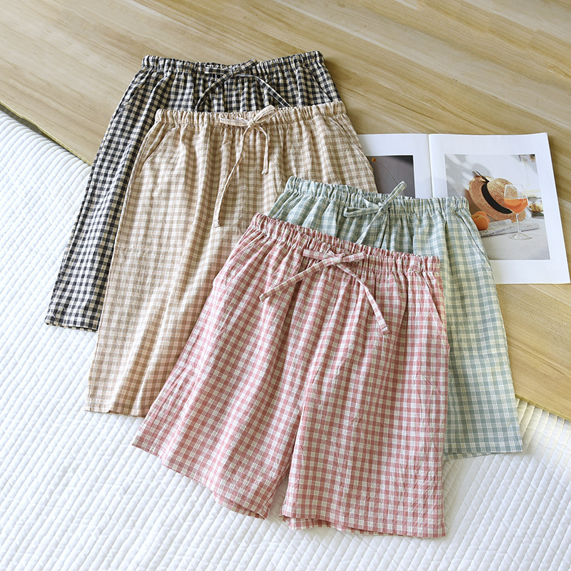 워시드 코튼 남녀공용 반바지, 여름용 코튼 사이드 포켓, 루즈한 5부 팬츠, 커플 무인쇄 스타일 홈팬츠