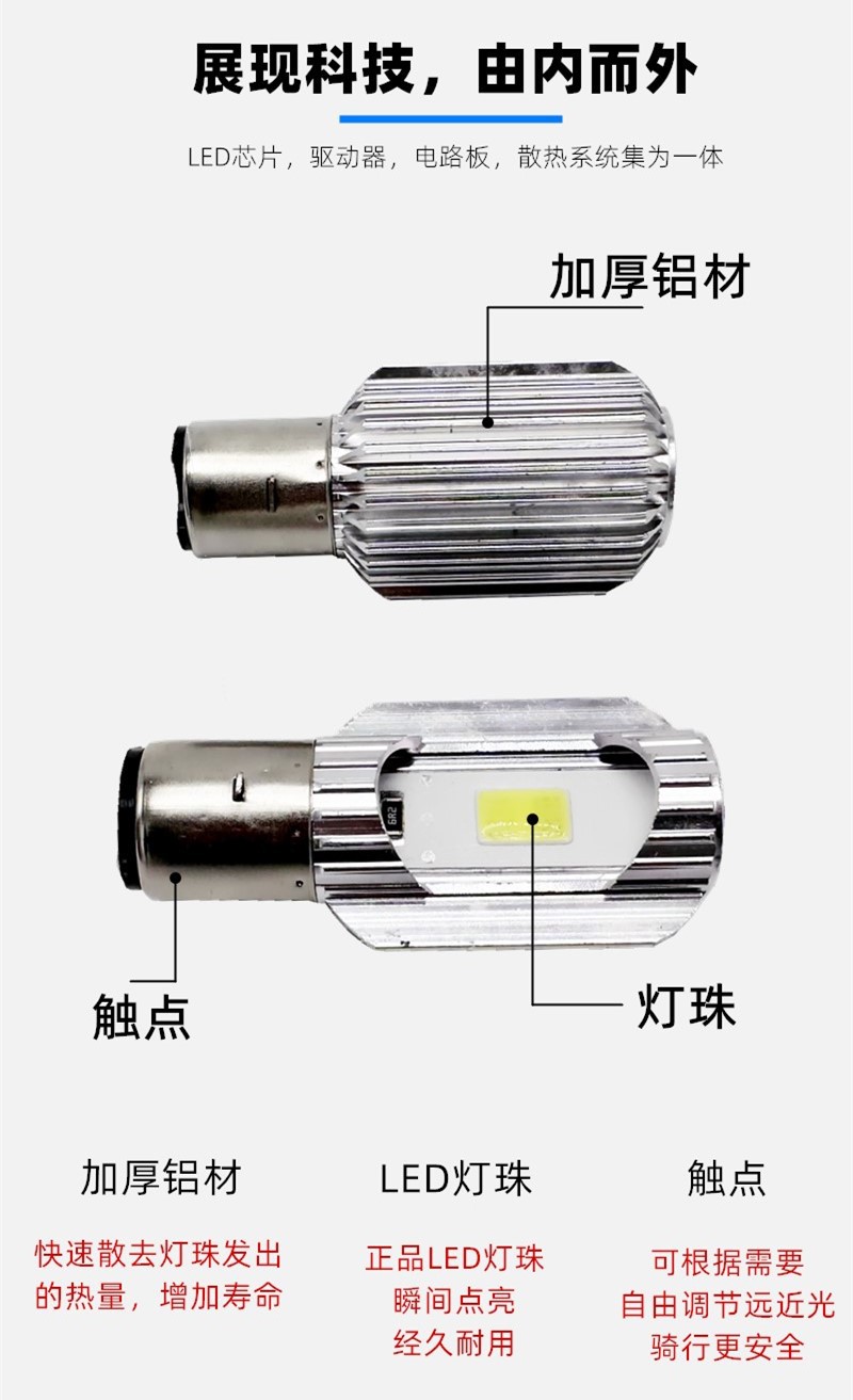 Tailing Green Jia Green Colt Yadi Built-in 12VLED Two-Paw Far and Near Light Headlight Strong Light Electric Vehicle Bulb Accessories