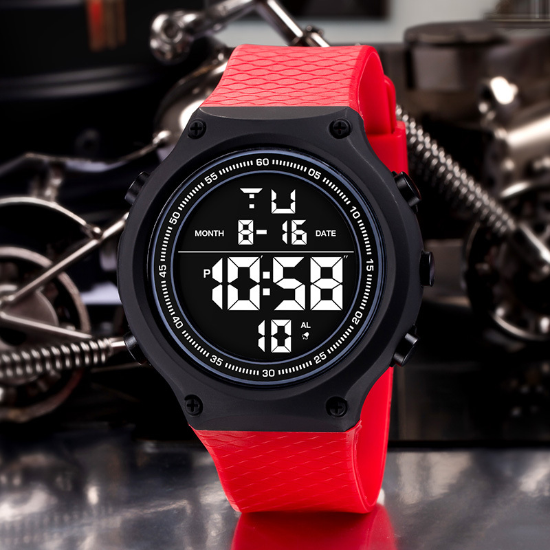 Hombres de gran pantalla LED gran dial reloj electrónico deportivo al aire libre multifuncional luz nocturna alarma reloj electrónico