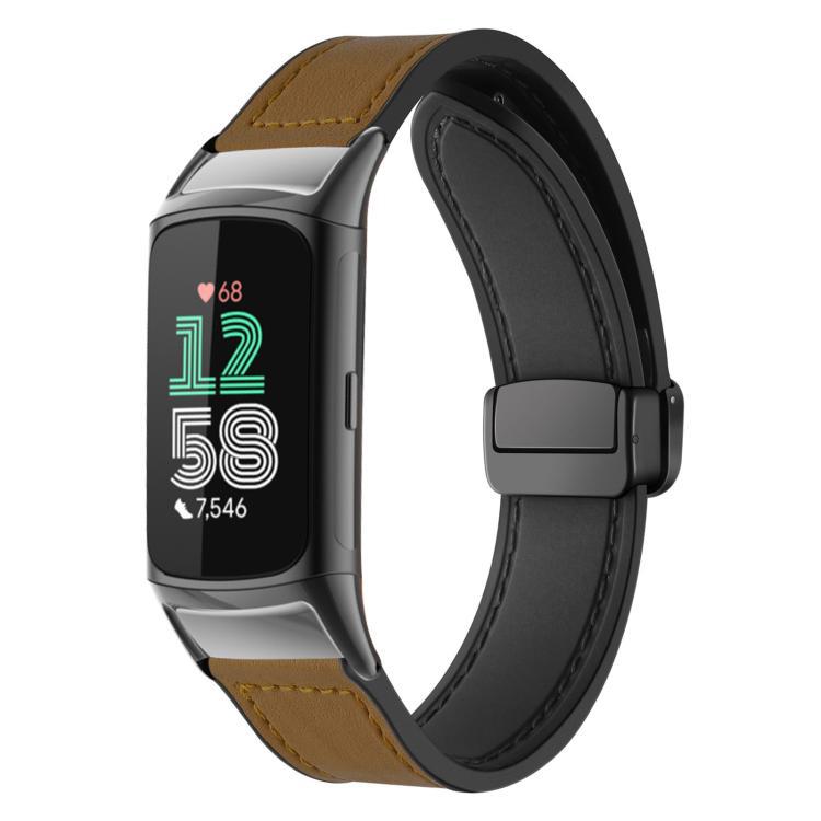 xDfind Crazy Horse Silicone Bracelet Magnetic Buckle para Fitbit Charge 5 / Charge 6