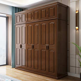 86M0实木衣柜现代简约中式23456门整体对开门加顶卧室组装衣橱经