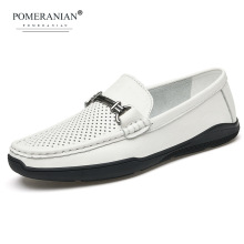 小码37大码45 46头层牛皮冲孔白色驾车司机鞋男马衔扣镂空真皮潮